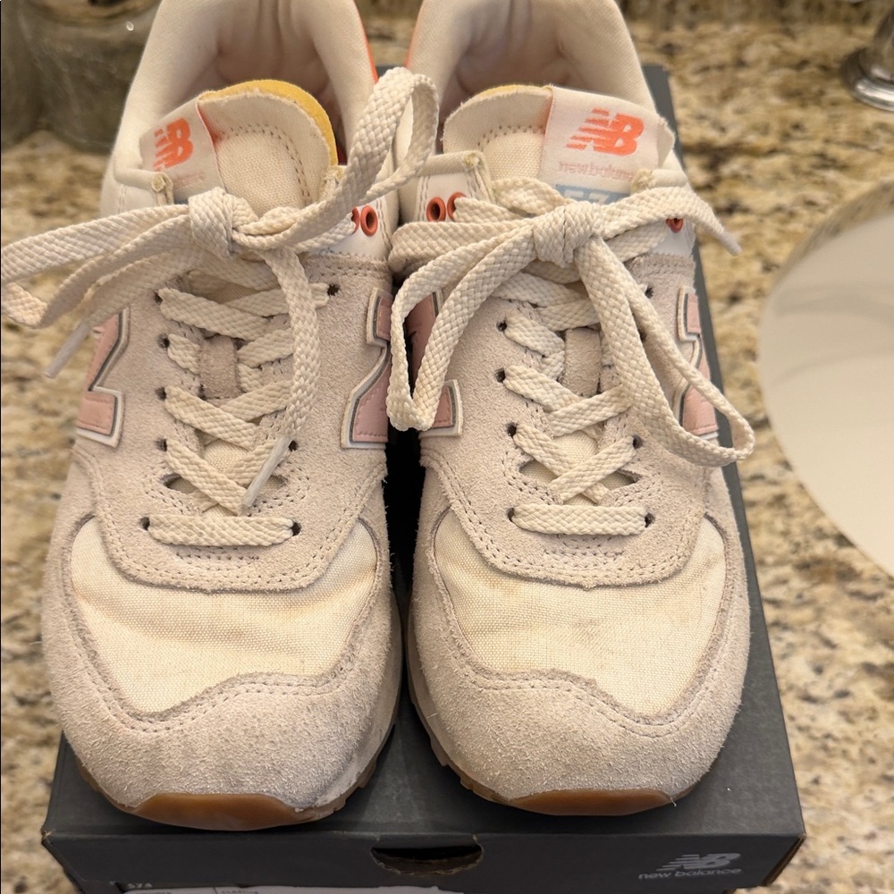 New Balance 574 Cream & Pink Classic Lace-Up Sneakers